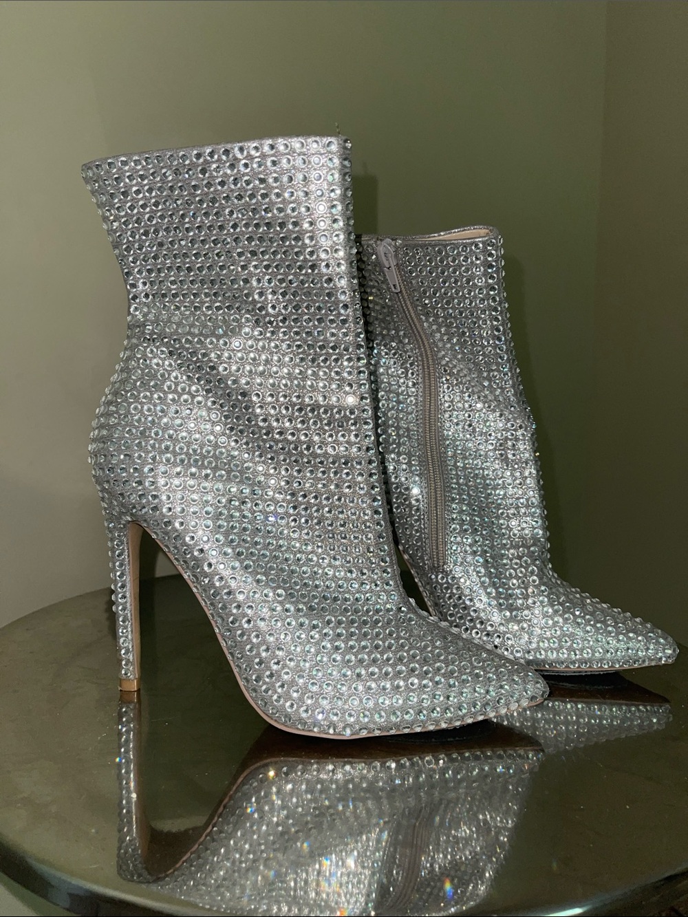 Steve Madden Silver Crystal Stiletto Ankle Boots